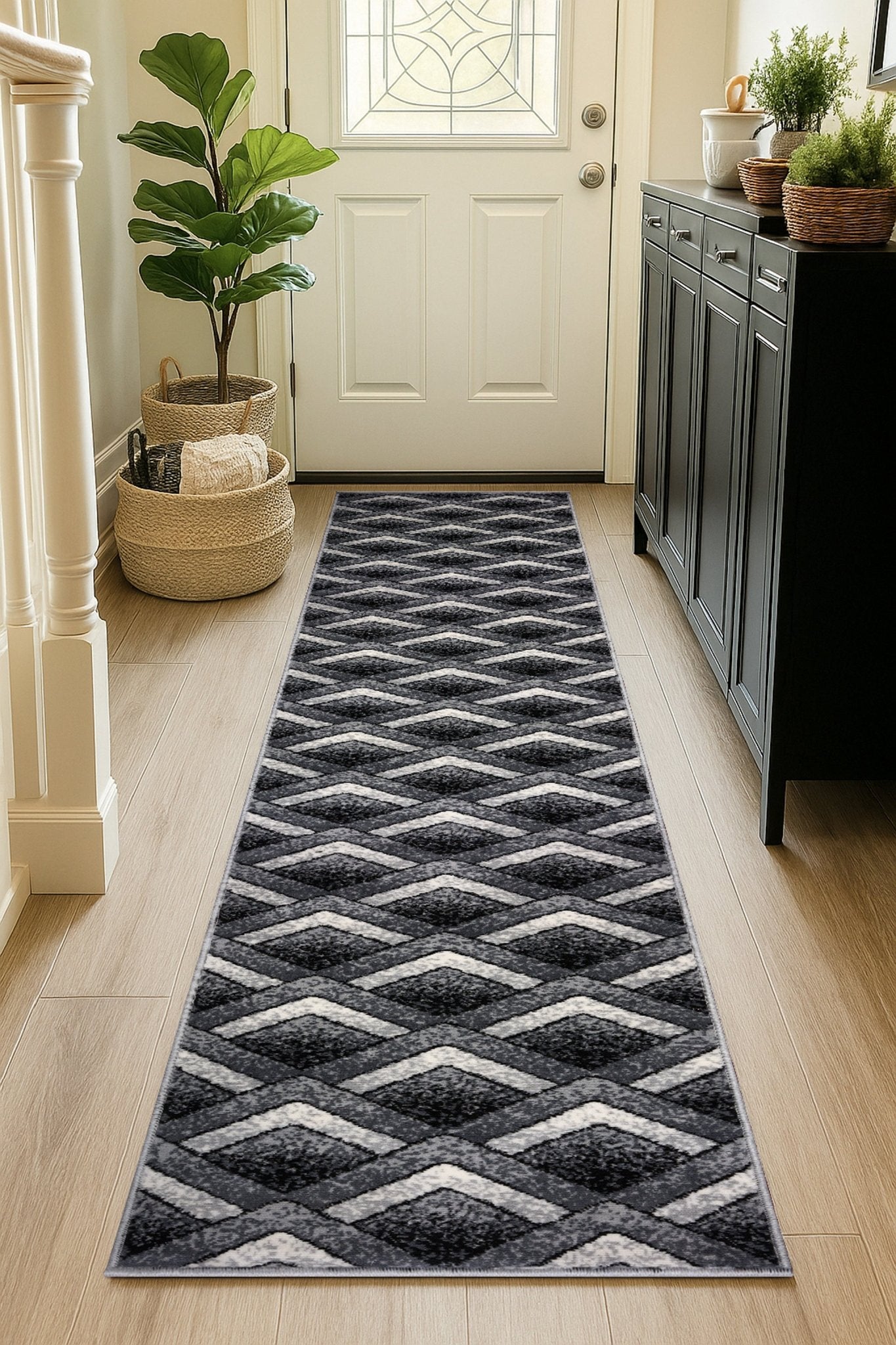 Stair Runner Hard Wearing Kitchen Mat - Texas Grey Chevron Stair Runner - Bargainia.com -  - RNR-TXS-3011-GB22-01FT-CST