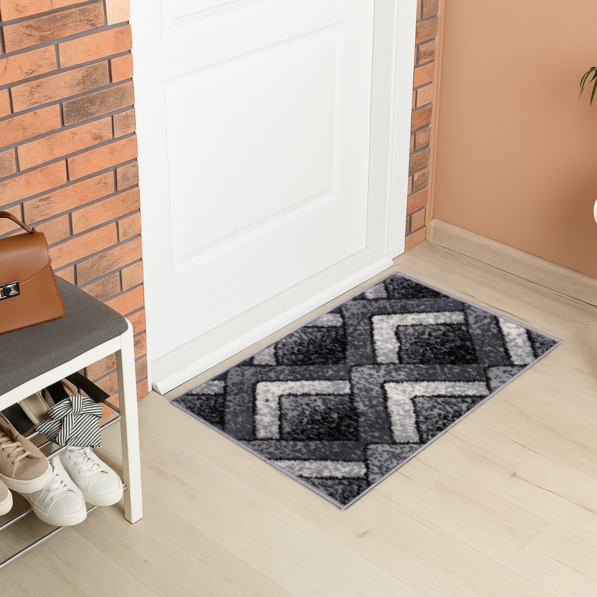 Stair Runner Hard Wearing Kitchen Mat - Texas Grey Chevron Stair Runner - Bargainia.com -  - RNR-TXS-3011-GB22-01FT-CST