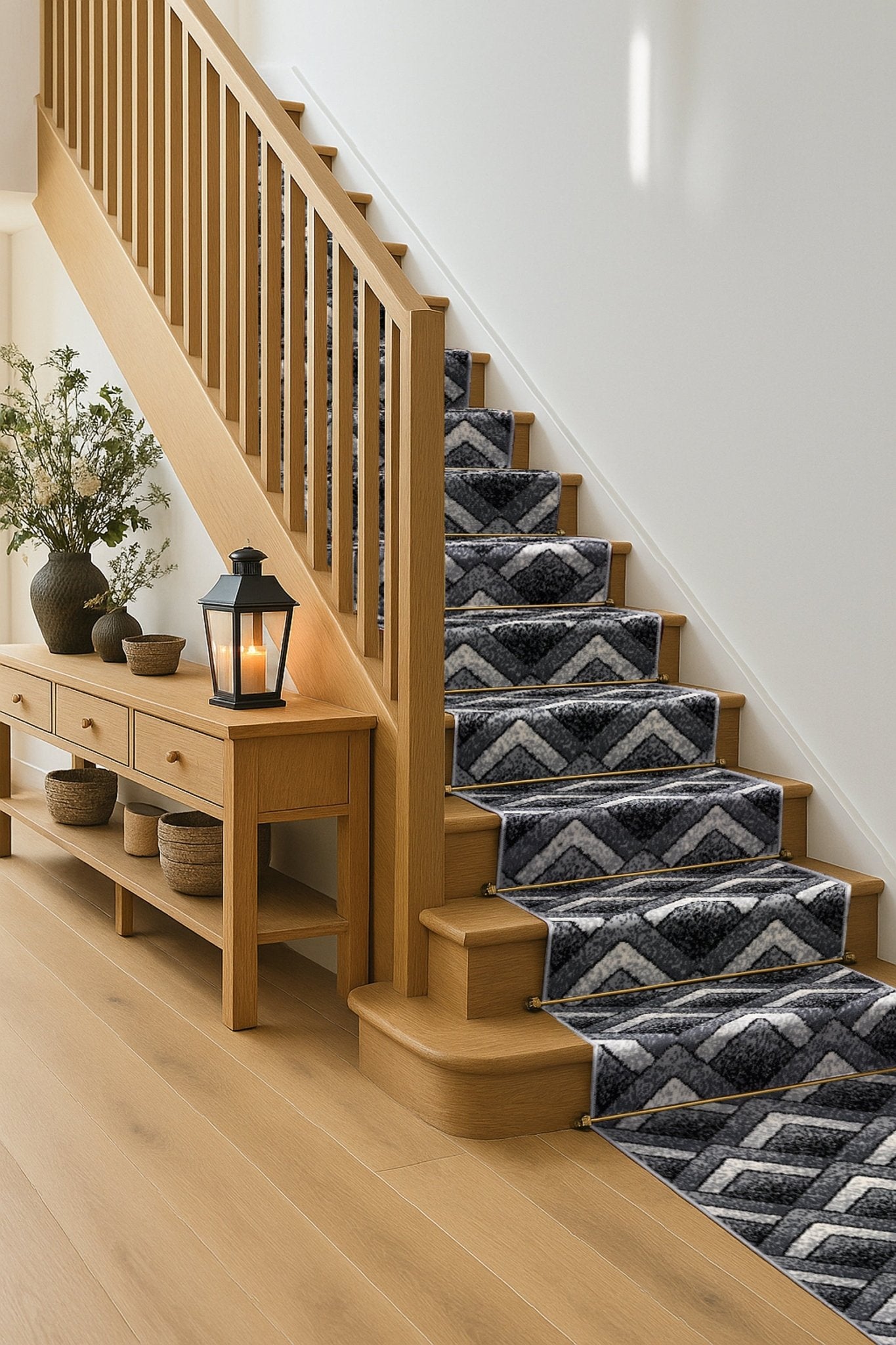 Stair Runner Hard Wearing Kitchen Mat - Texas Grey Chevron Stair Runner - Bargainia.com - 