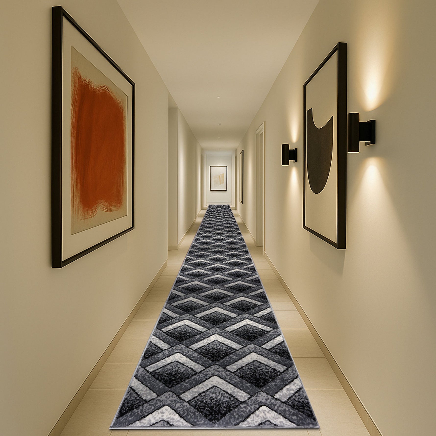 Stair Runner Hard Wearing Kitchen Mat - Texas Grey Chevron Stair Runner - Bargainia.com - 