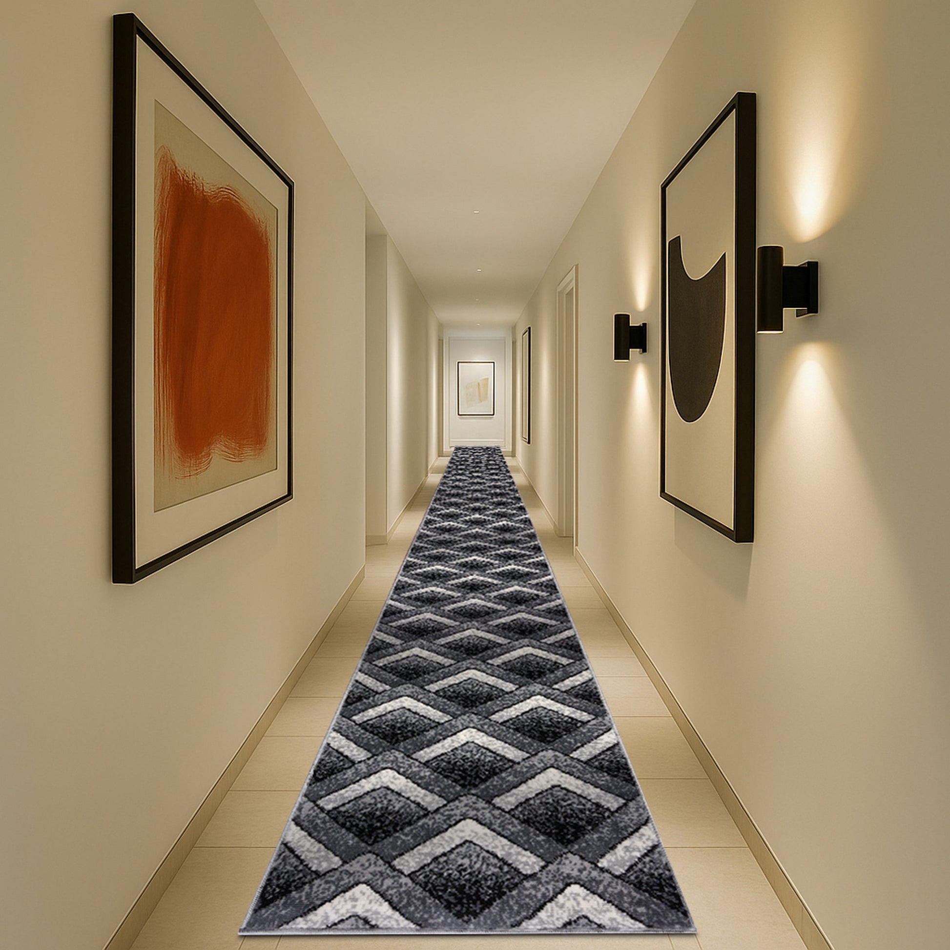 Stair Runner Hard Wearing Kitchen Mat - Texas Grey Chevron Stair Runner - Bargainia.com -  - RNR-TXS-3011-GB22-01FT-CST