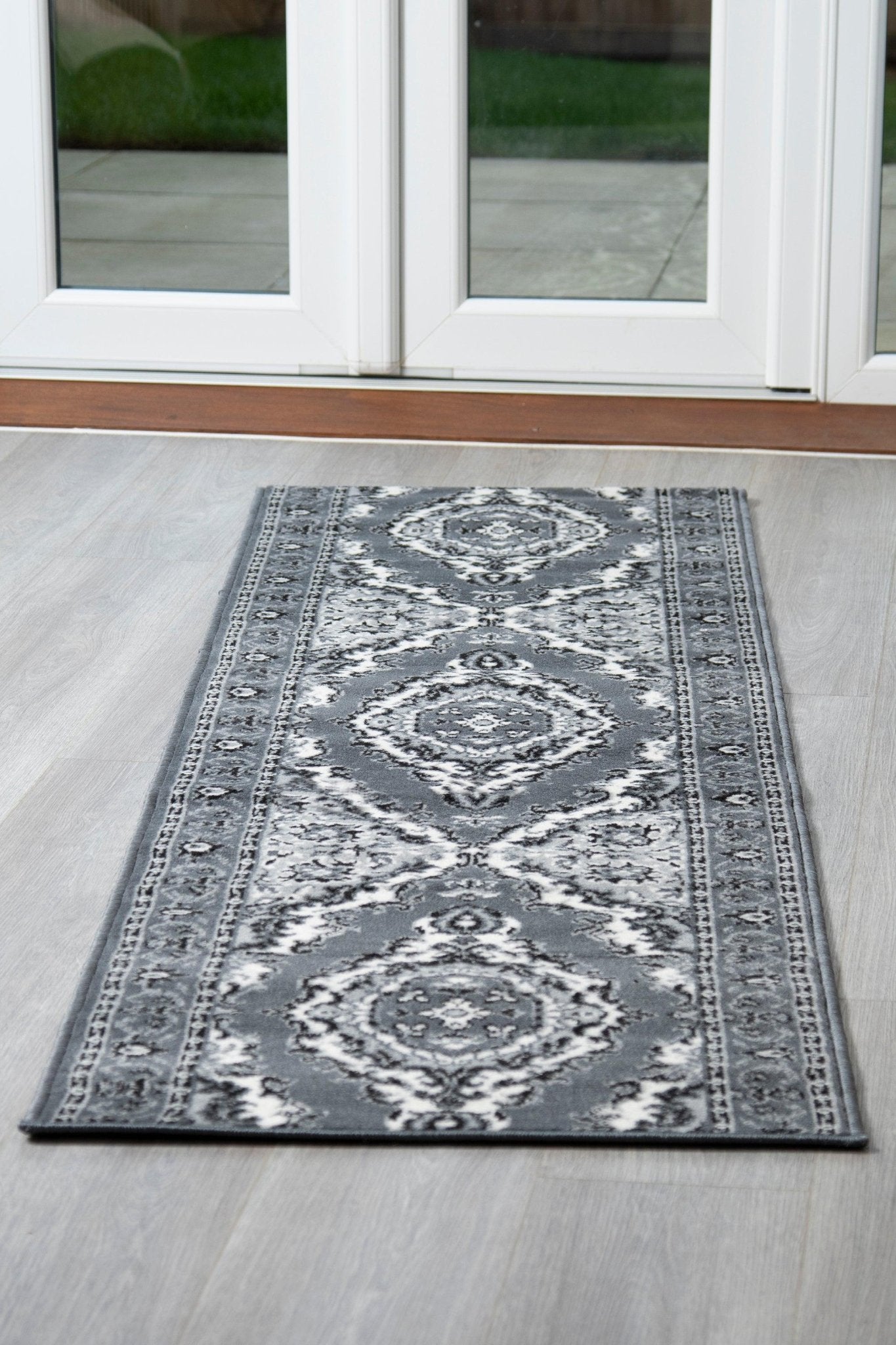 Stair Runner Hard Wearing Kitchen Mat - Texas Grey Traditional Medallion - Bargainia.com - 