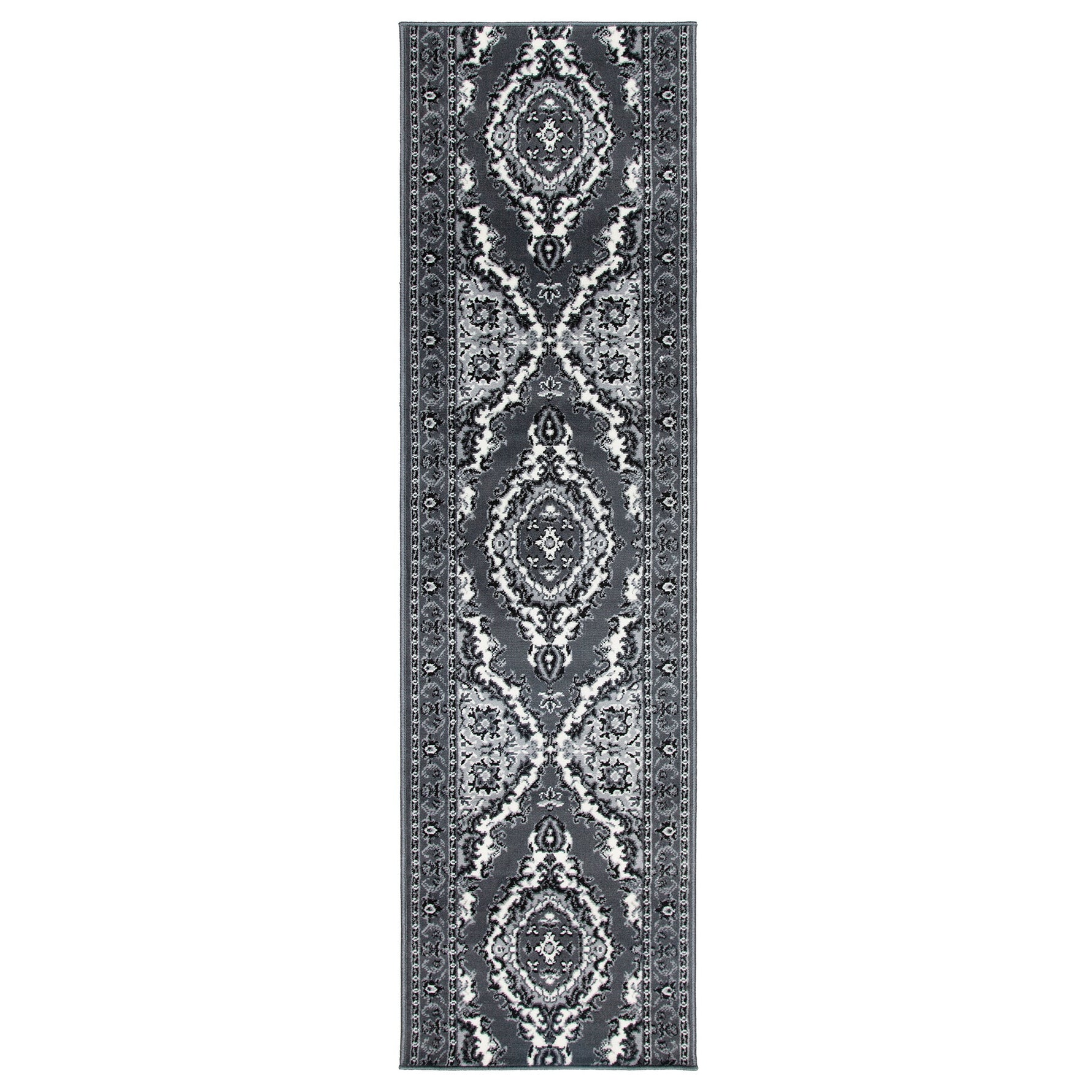 Stair Runner Hard Wearing Kitchen Mat - Texas Grey Traditional Medallion - Bargainia.com - 