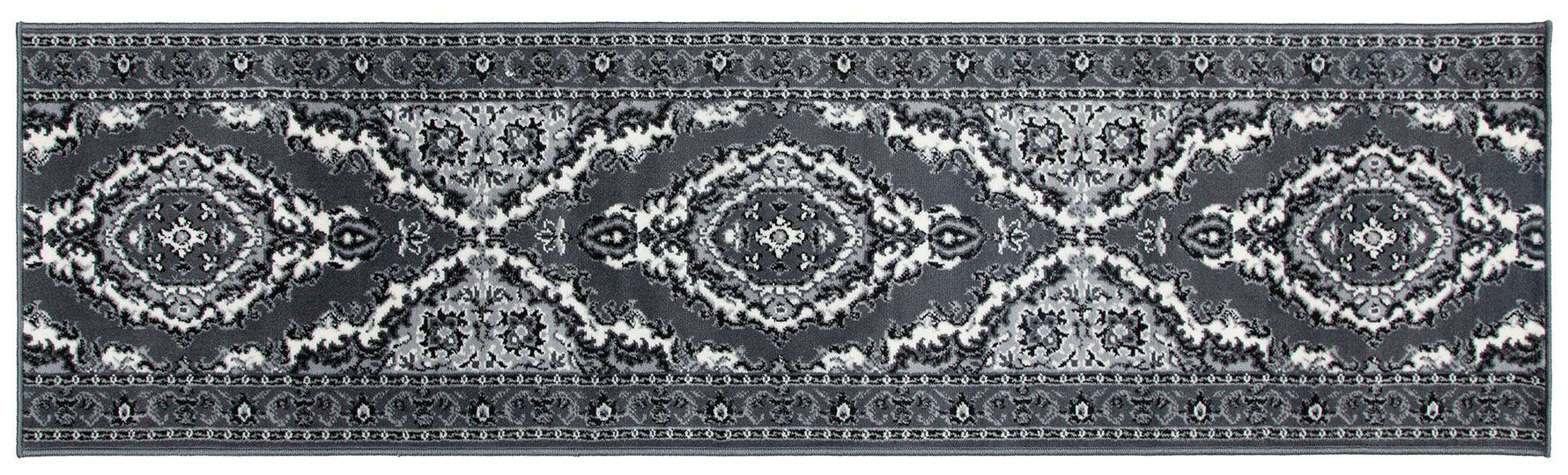 Stair Runner Hard Wearing Kitchen Mat - Texas Grey Traditional Medallion - Bargainia.com - 