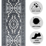 Stair Runner Hard Wearing Kitchen Mat - Texas Grey Traditional Medallion - Bargainia.com - 