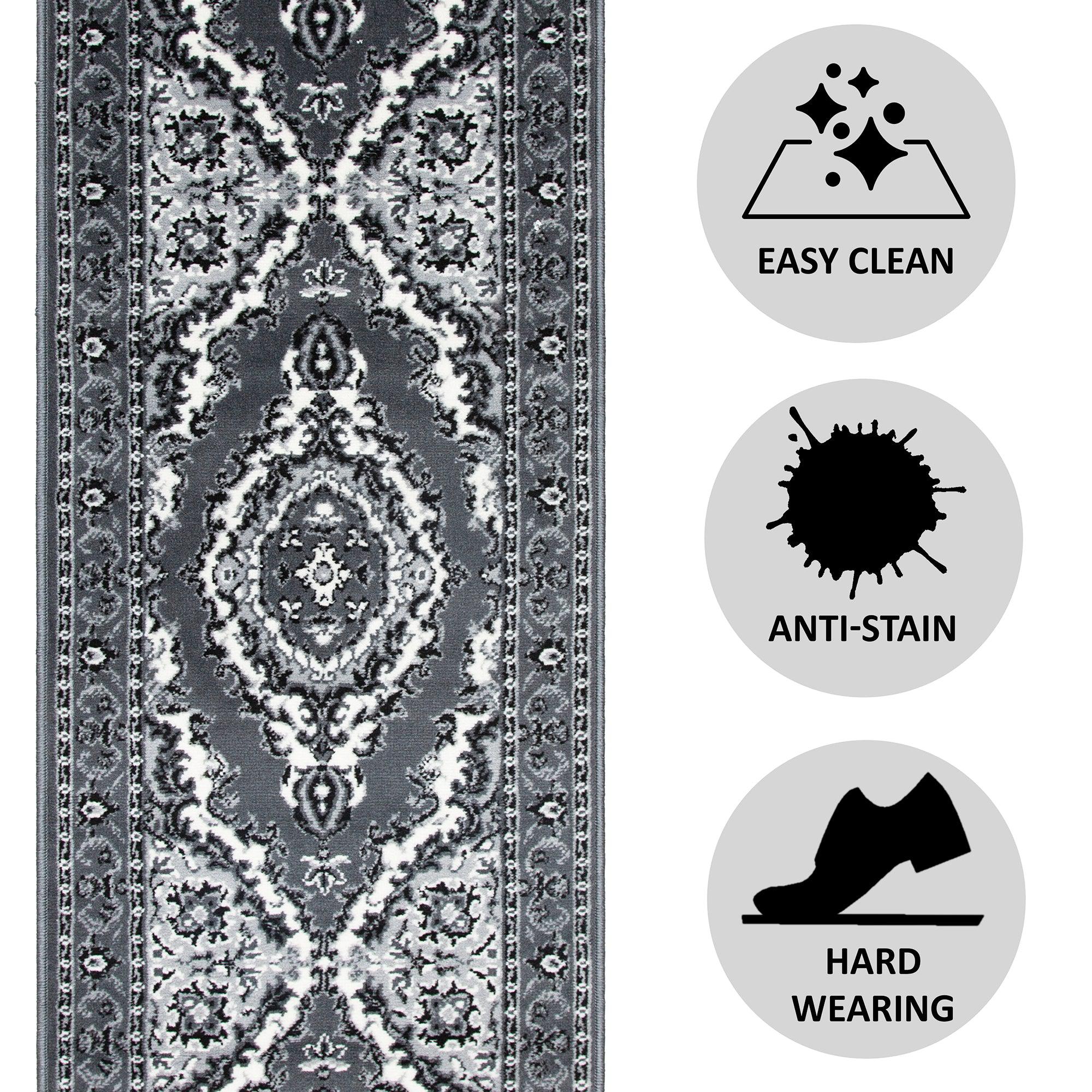 Stair Runner Hard Wearing Kitchen Mat - Texas Grey Traditional Medallion - Bargainia.com -  - RNR-TXS-1020-WS55-01FT-CST