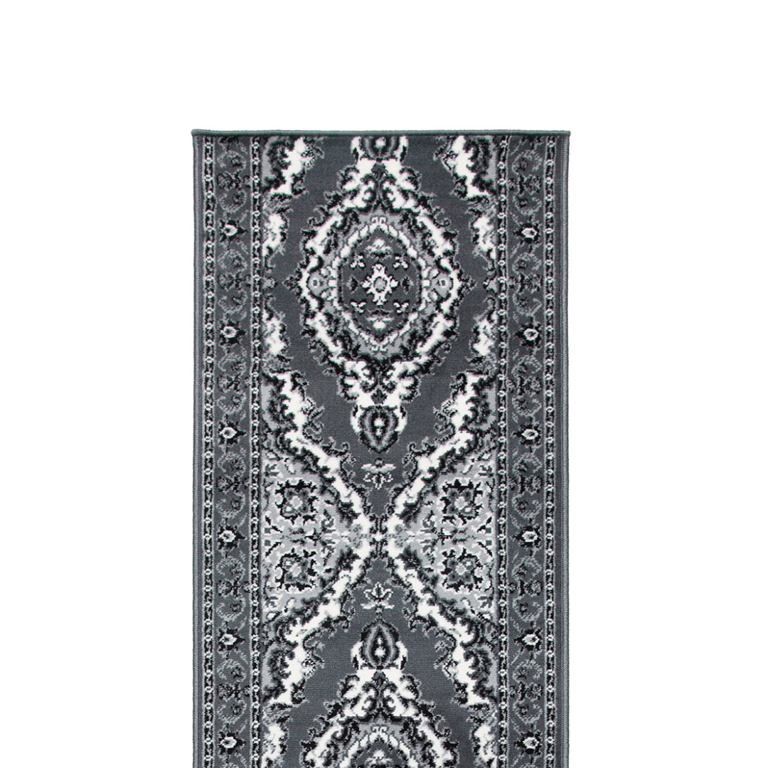Stair Runner Hard Wearing Kitchen Mat - Texas Grey Traditional Medallion - Bargainia.com - 