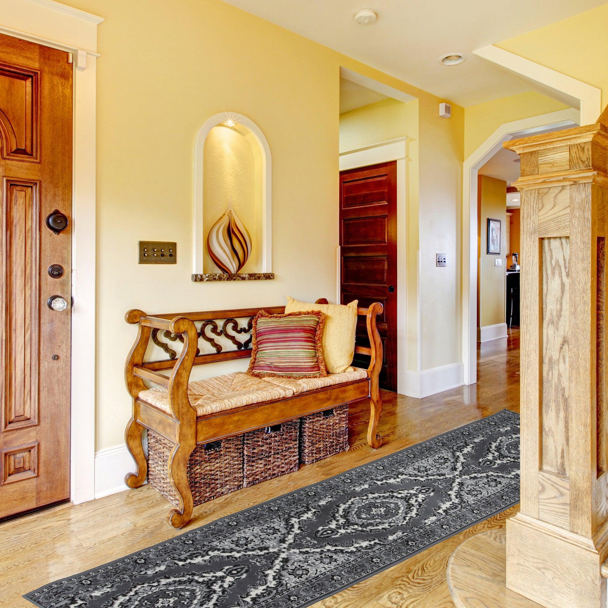 Stair Runner Hard Wearing Kitchen Mat - Texas Grey Traditional Medallion - Bargainia.com -  - RNR-TXS-1020-WS55-01FT-CST