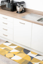 Stair Runner Hard Wearing Kitchen Mat - Texas Mustard & Navy Art Deco - Bargainia.com - 