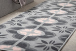 Stair Runner Hard Wearing Kitchen Mat - Texas Pink & Grey Floral Tiles - Bargainia.com - 