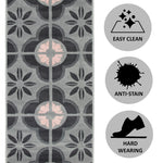 Stair Runner Hard Wearing Kitchen Mat - Texas Pink & Grey Floral Tiles - Bargainia.com - 