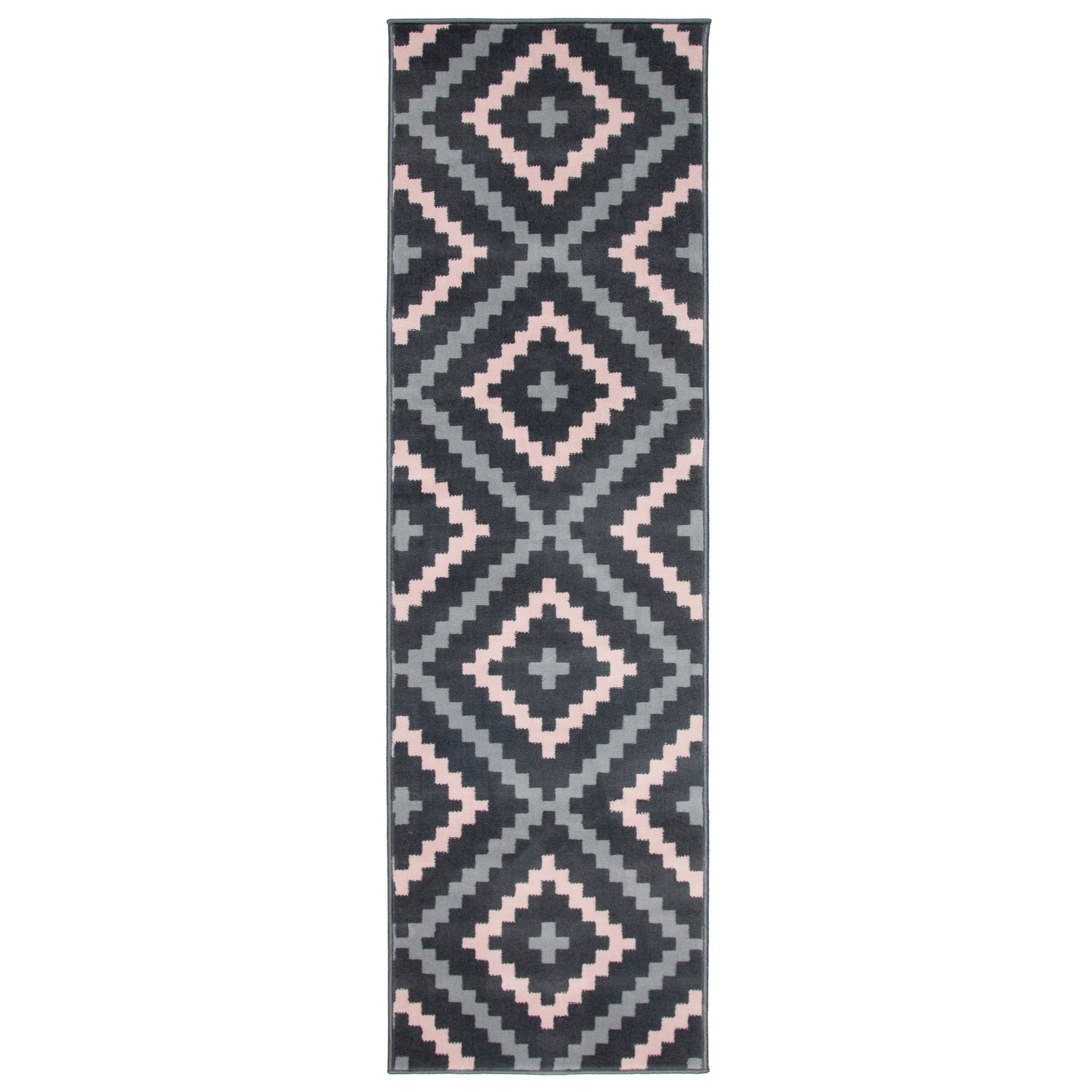 Stair Runner Hard Wearing Kitchen Mat - Texas Pink & Grey Geometric Tiles - Bargainia.com - 