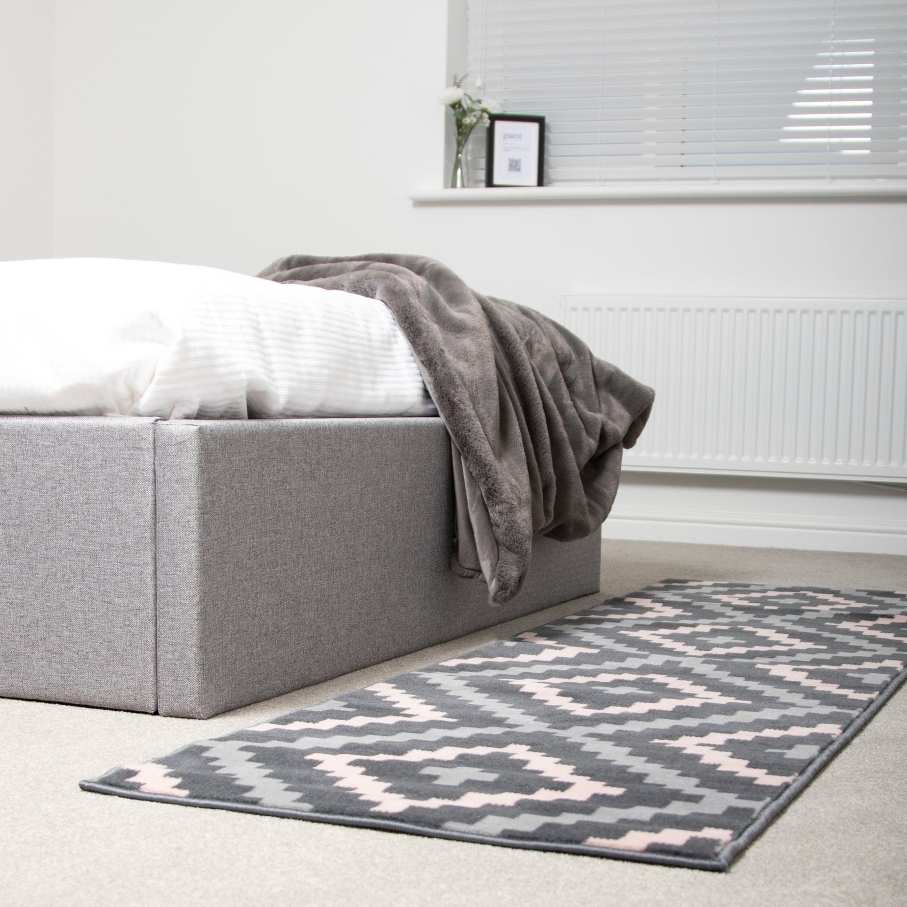 Stair Runner Hard Wearing Kitchen Mat - Texas Pink & Grey Geometric Tiles - Bargainia.com - 