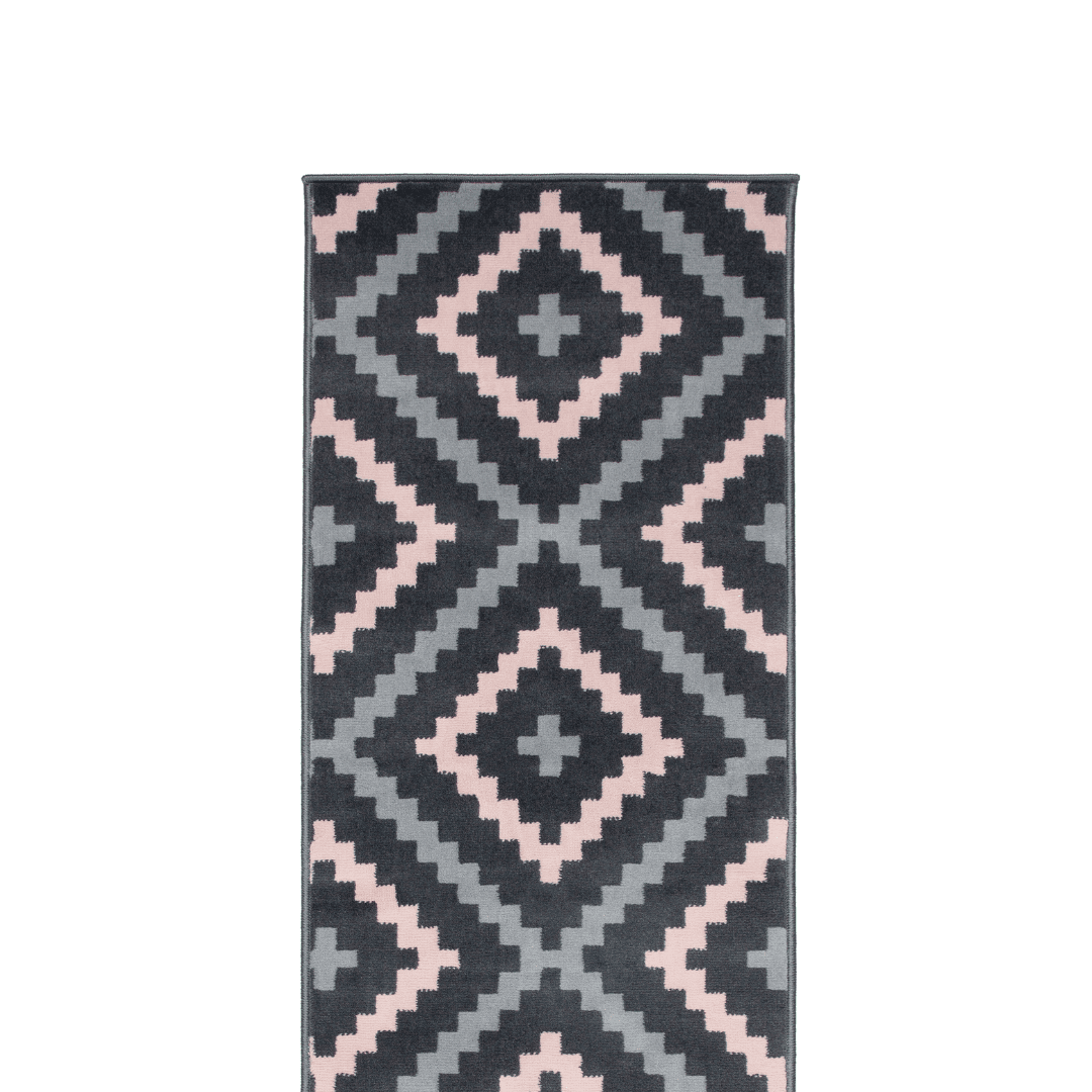 Stair Runner Hard Wearing Kitchen Mat - Texas Pink & Grey Geometric Tiles - Bargainia.com - 