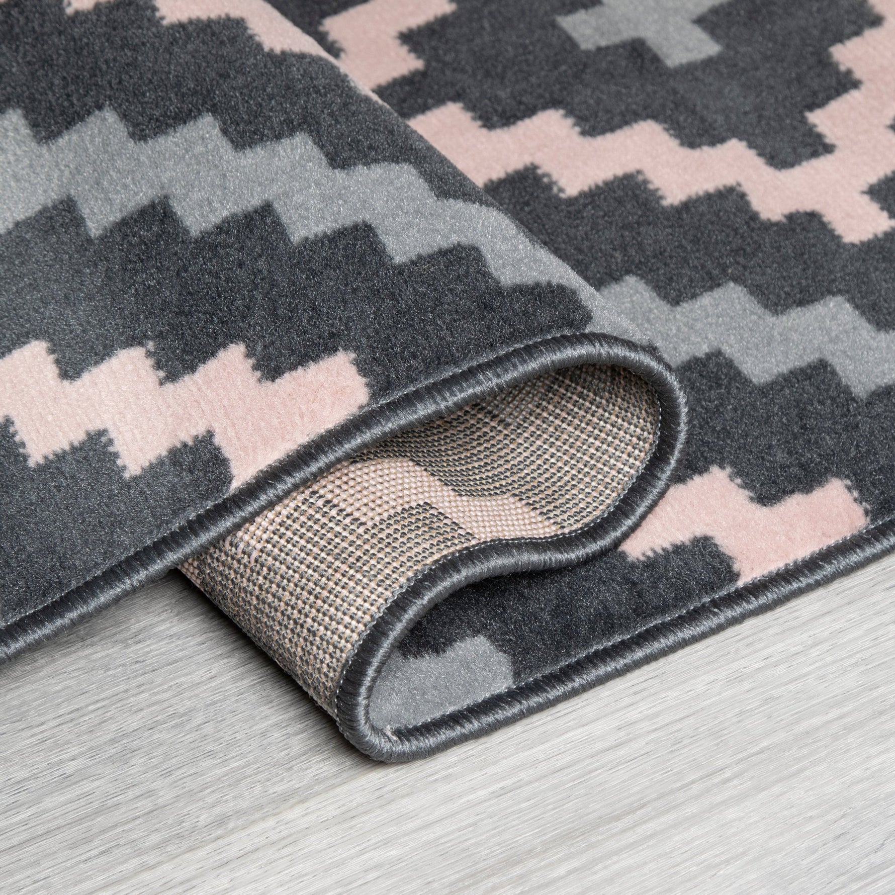 Stair Runner Hard Wearing Kitchen Mat - Texas Pink & Grey Geometric Tiles - Bargainia.com - 