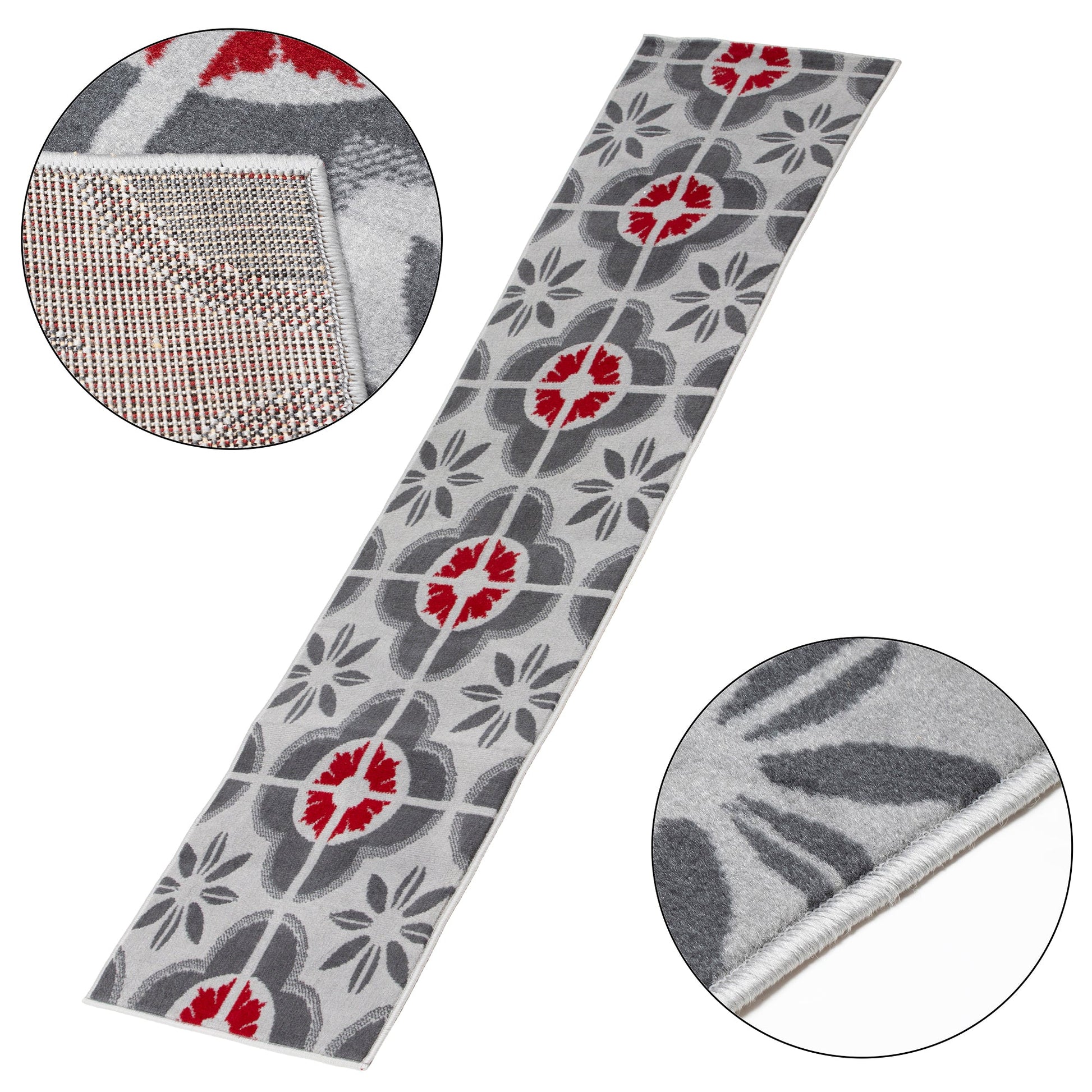 Stair Runner Hard Wearing Kitchen Mat - Texas Red & Grey Floral Stair Runner Rug Masters