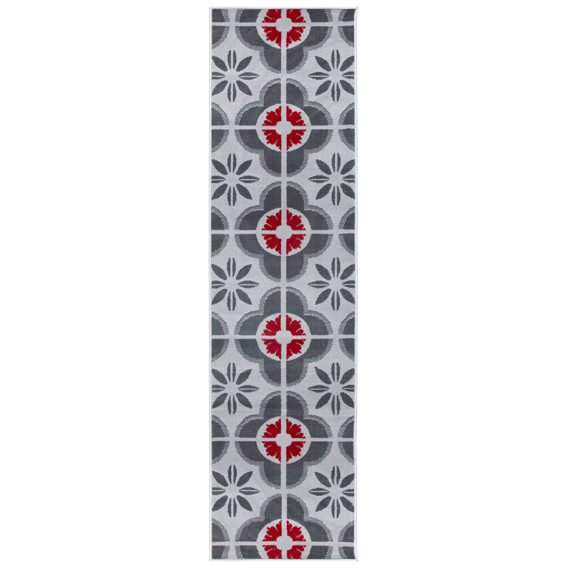 Stair Runner Hard Wearing Kitchen Mat - Texas Red & Grey Floral Stair Runner Rug Masters