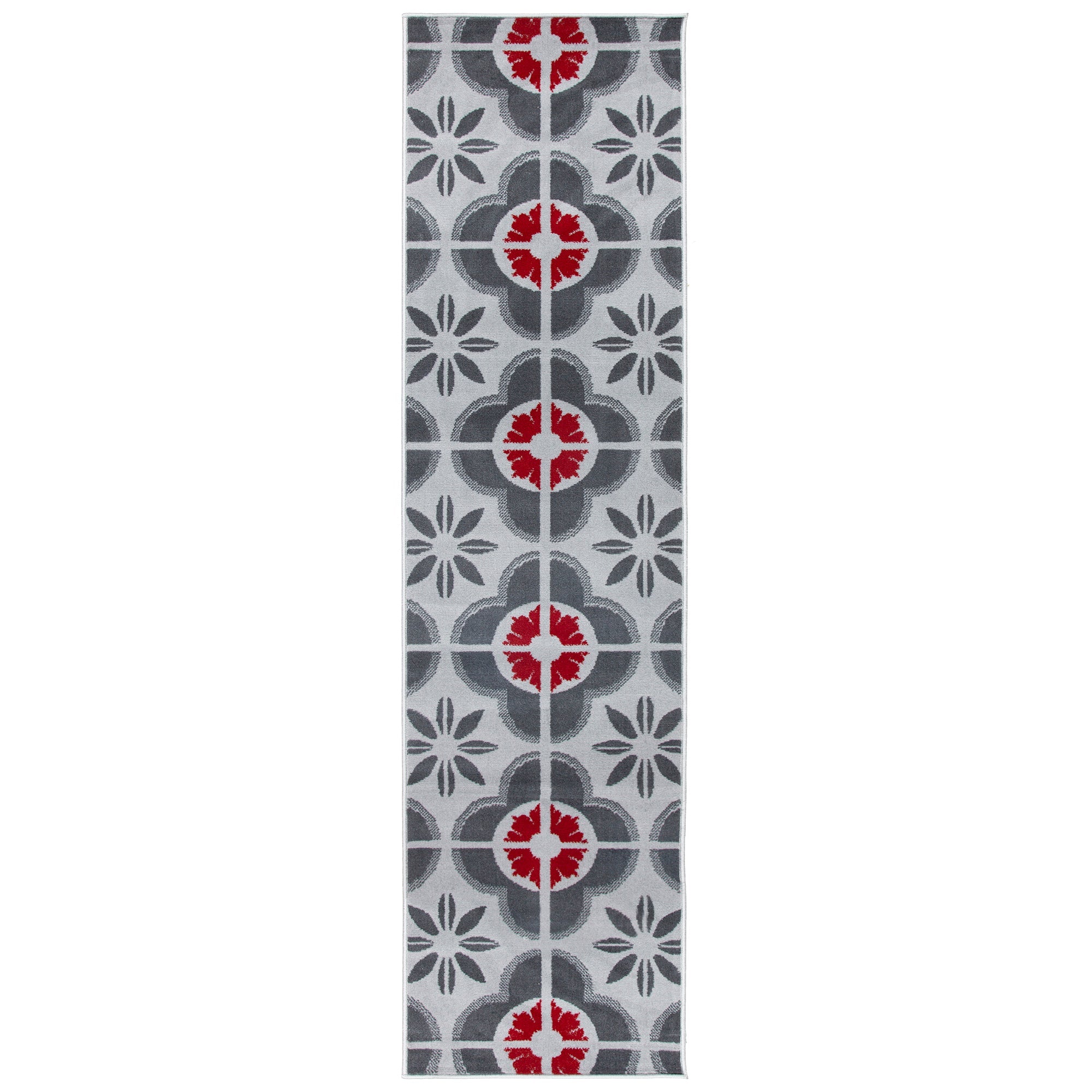 Stair Runner Hard Wearing Kitchen Mat - Texas Red & Grey Floral Stair Runner Rug Masters