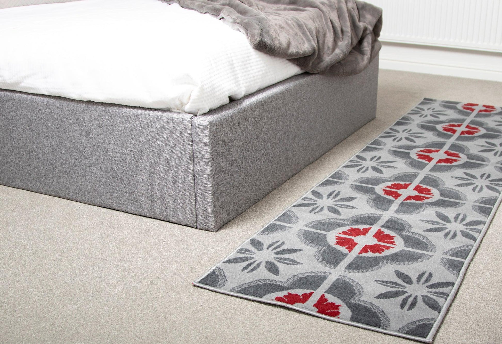 Stair Runner Hard Wearing Kitchen Mat - Texas Red & Grey Floral Stair Runner Rug Masters