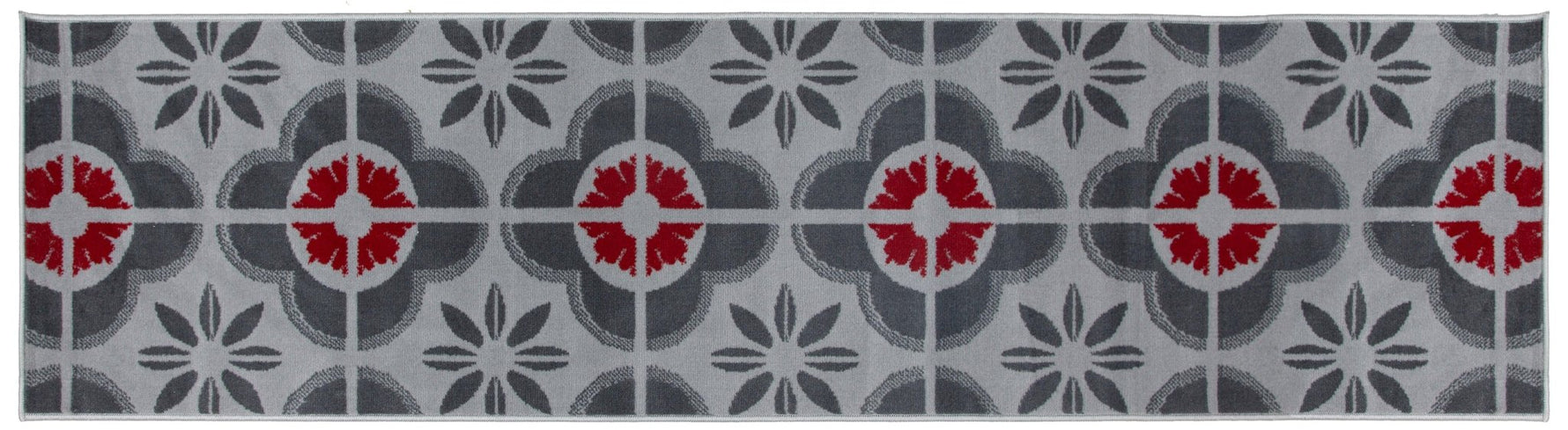Stair Runner Hard Wearing Kitchen Mat - Texas Red & Grey Floral - Bargainia.com - 