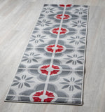 Stair Runner Hard Wearing Kitchen Mat - Texas Red & Grey Floral - Bargainia.com - 