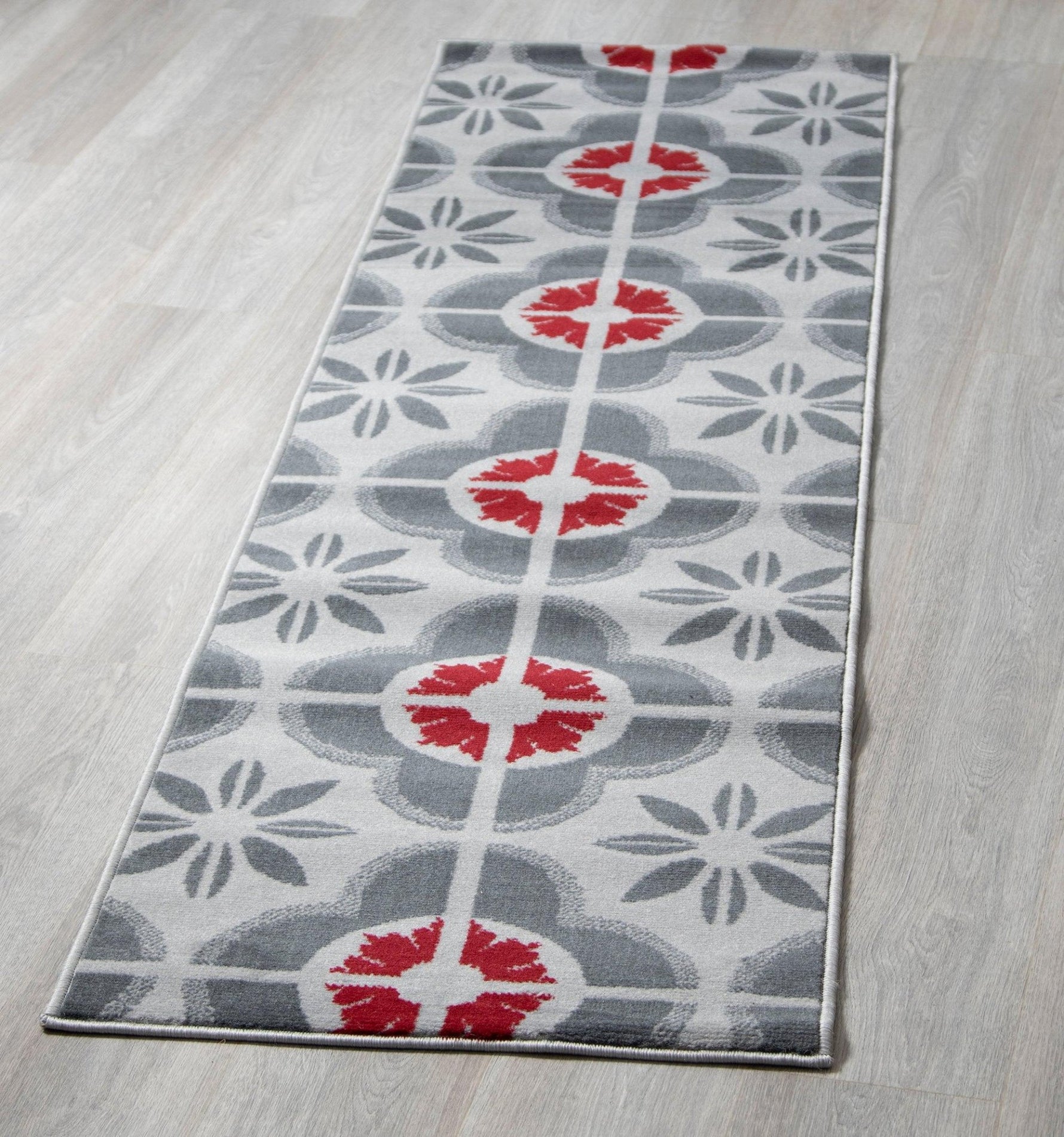Stair Runner Hard Wearing Kitchen Mat - Texas Red & Grey Floral - Bargainia.com - 