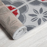 Stair Runner Hard Wearing Kitchen Mat - Texas Red & Grey Floral - Bargainia.com - 