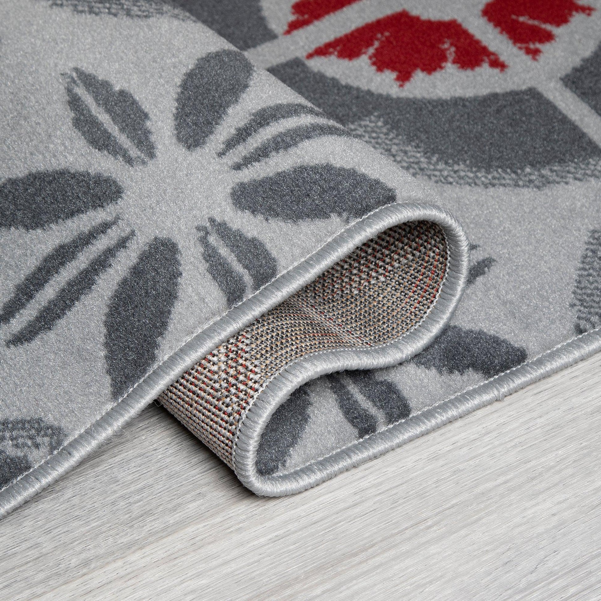 Stair Runner Hard Wearing Kitchen Mat - Texas Red & Grey Floral Stair Runner Rug Masters