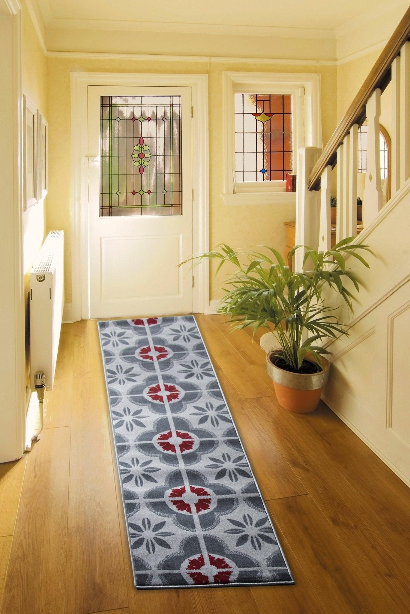 Stair Runner Hard Wearing Kitchen Mat - Texas Red & Grey Floral - Bargainia.com - 