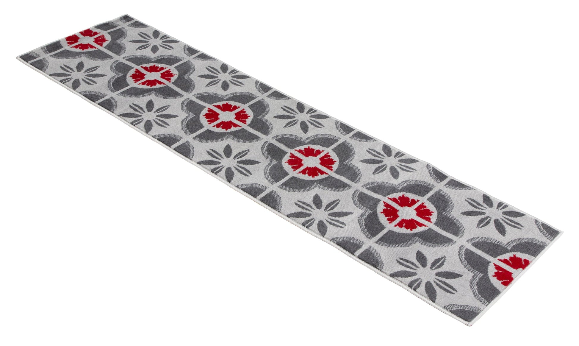 Stair Runner Hard Wearing Kitchen Mat - Texas Red & Grey Floral Stair Runner Rug Masters