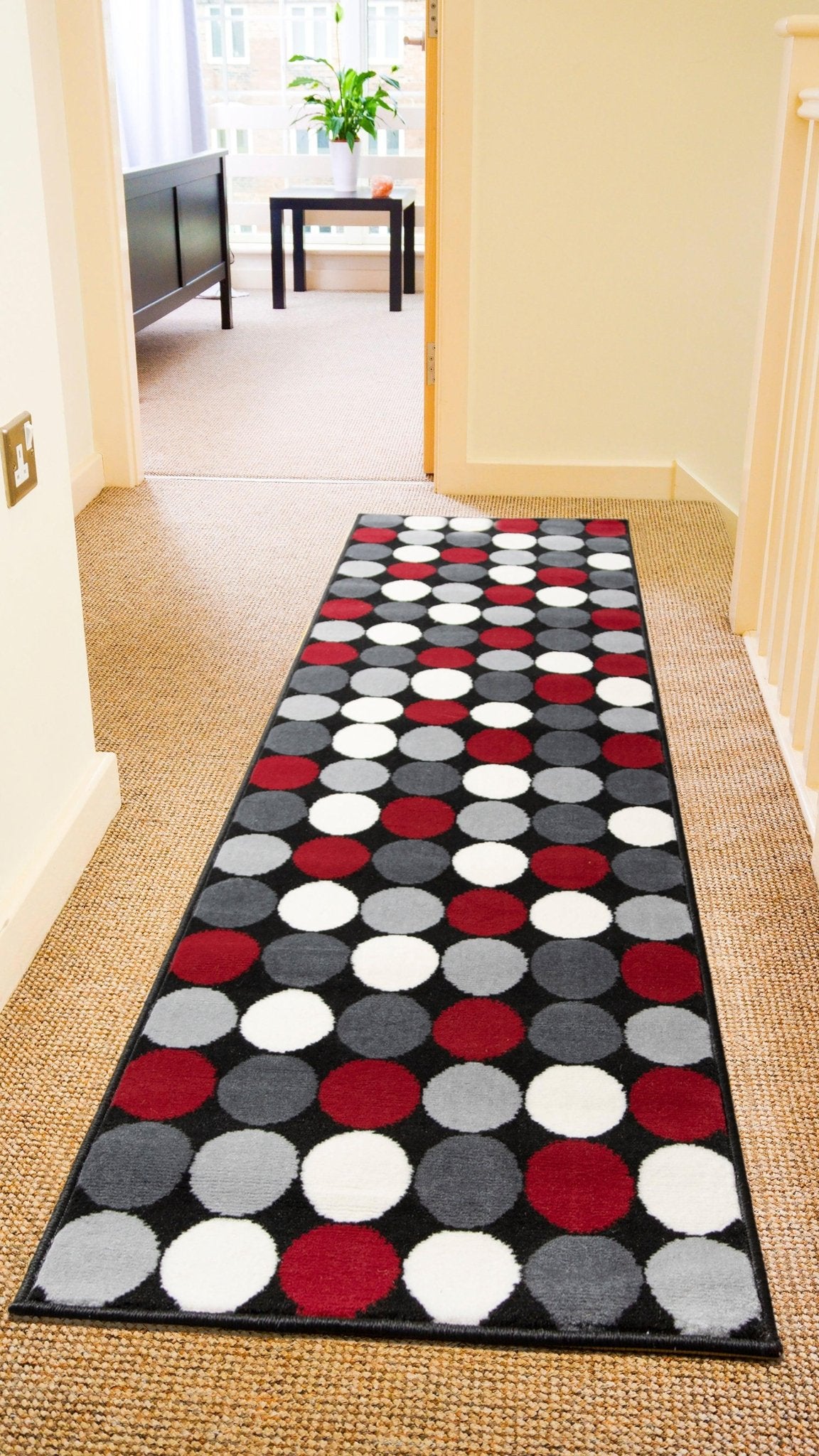 Stair Runner Hard Wearing Kitchen Mat - Texas Red & Grey Spots - Bargainia.com - 