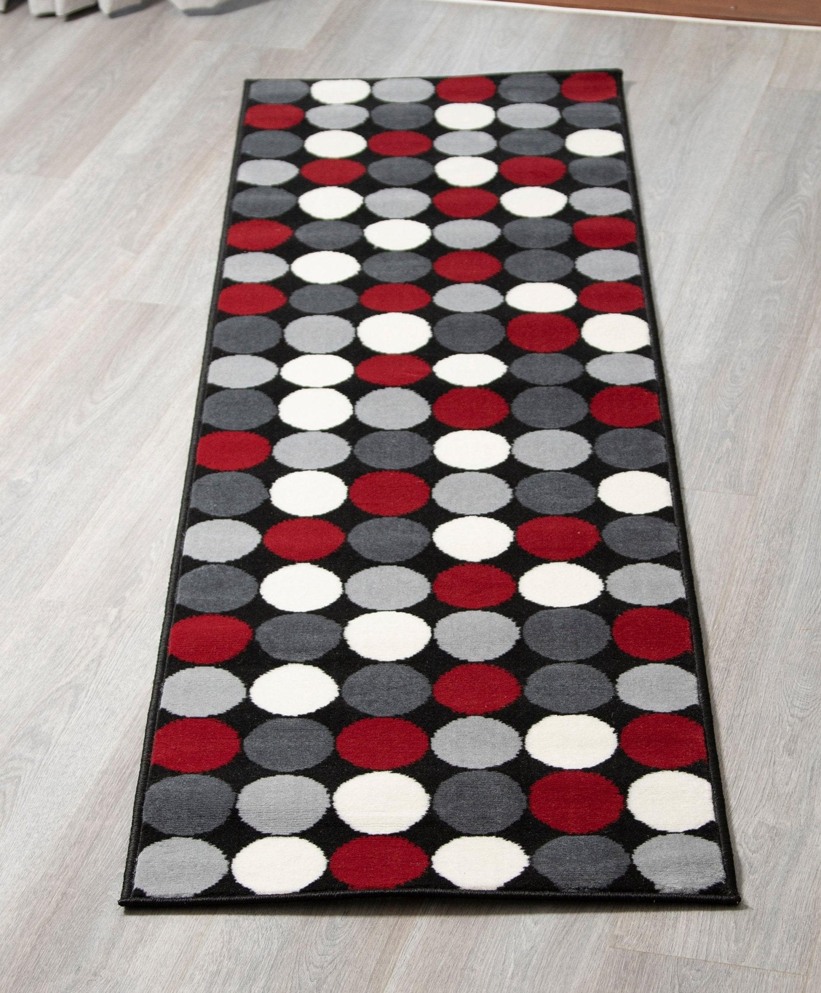 Stair Runner Hard Wearing Kitchen Mat - Texas Red & Grey Spots Stair Runner Rug Masters