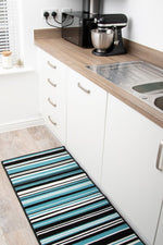 Stair Runner Hard Wearing Kitchen Mat - Texas Teal Lines - Bargainia.com - 