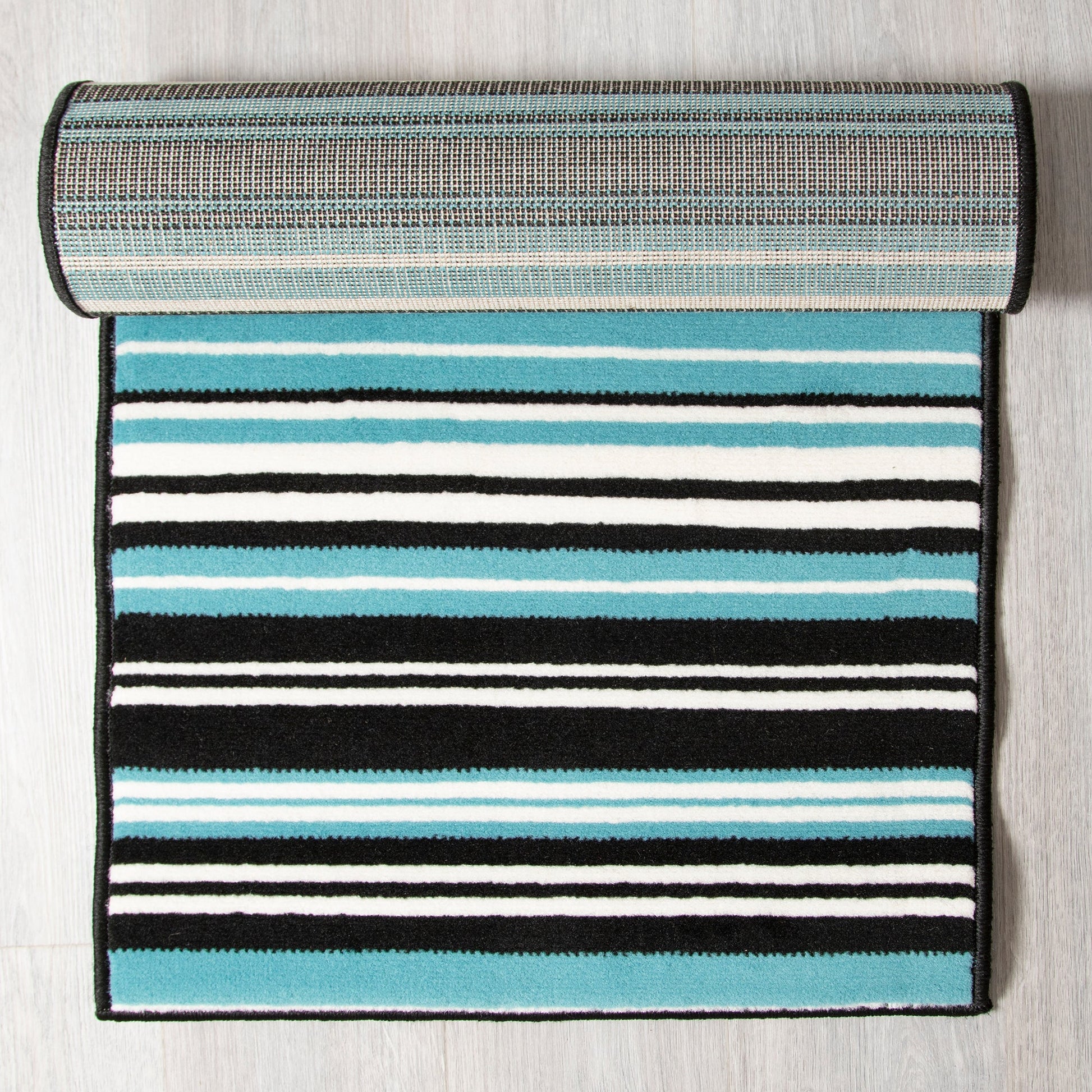 Stair Runner Hard Wearing Kitchen Mat - Texas Teal Lines Stair Runner Rug Masters