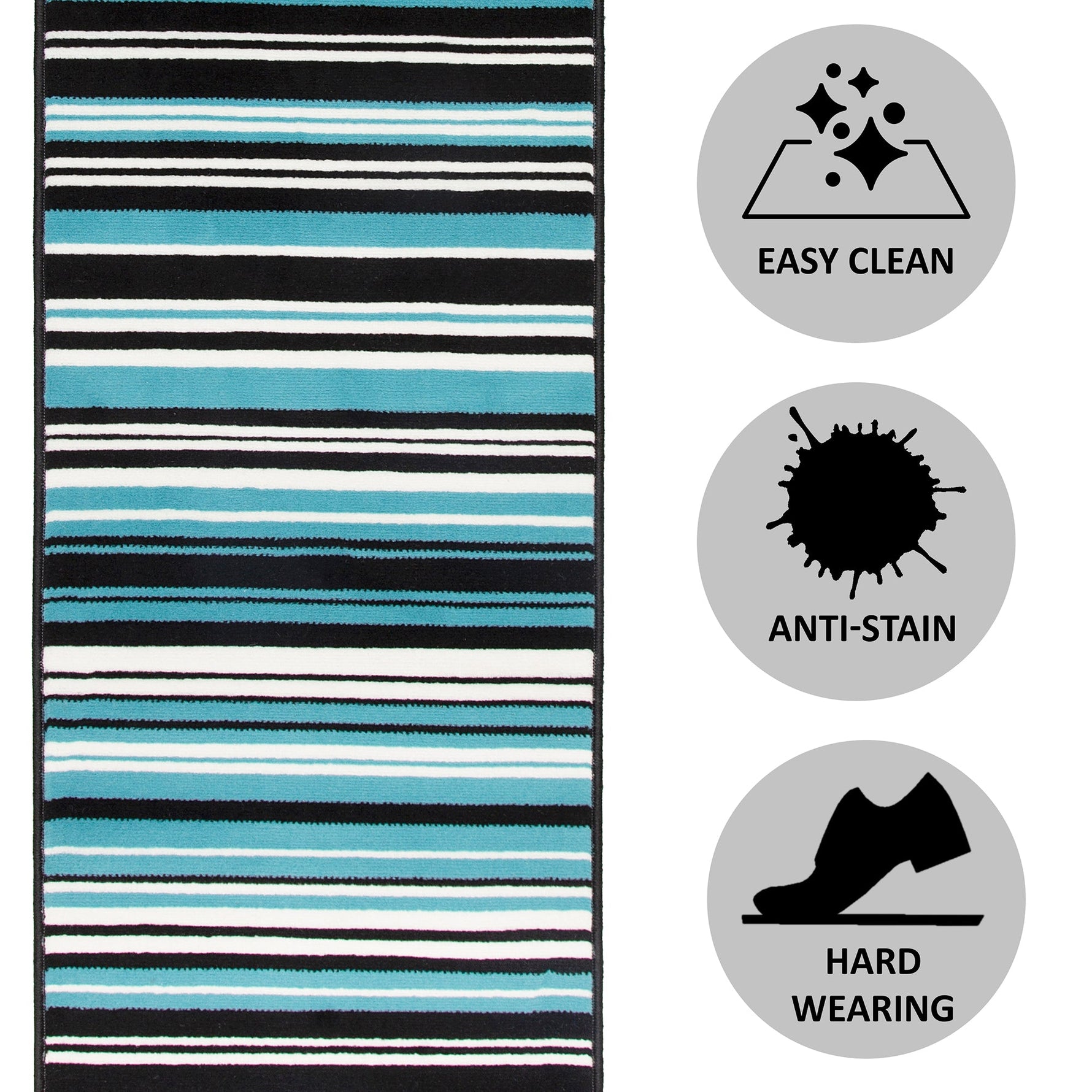 Stair Runner Hard Wearing Kitchen Mat - Texas Teal Lines - Bargainia.com - 