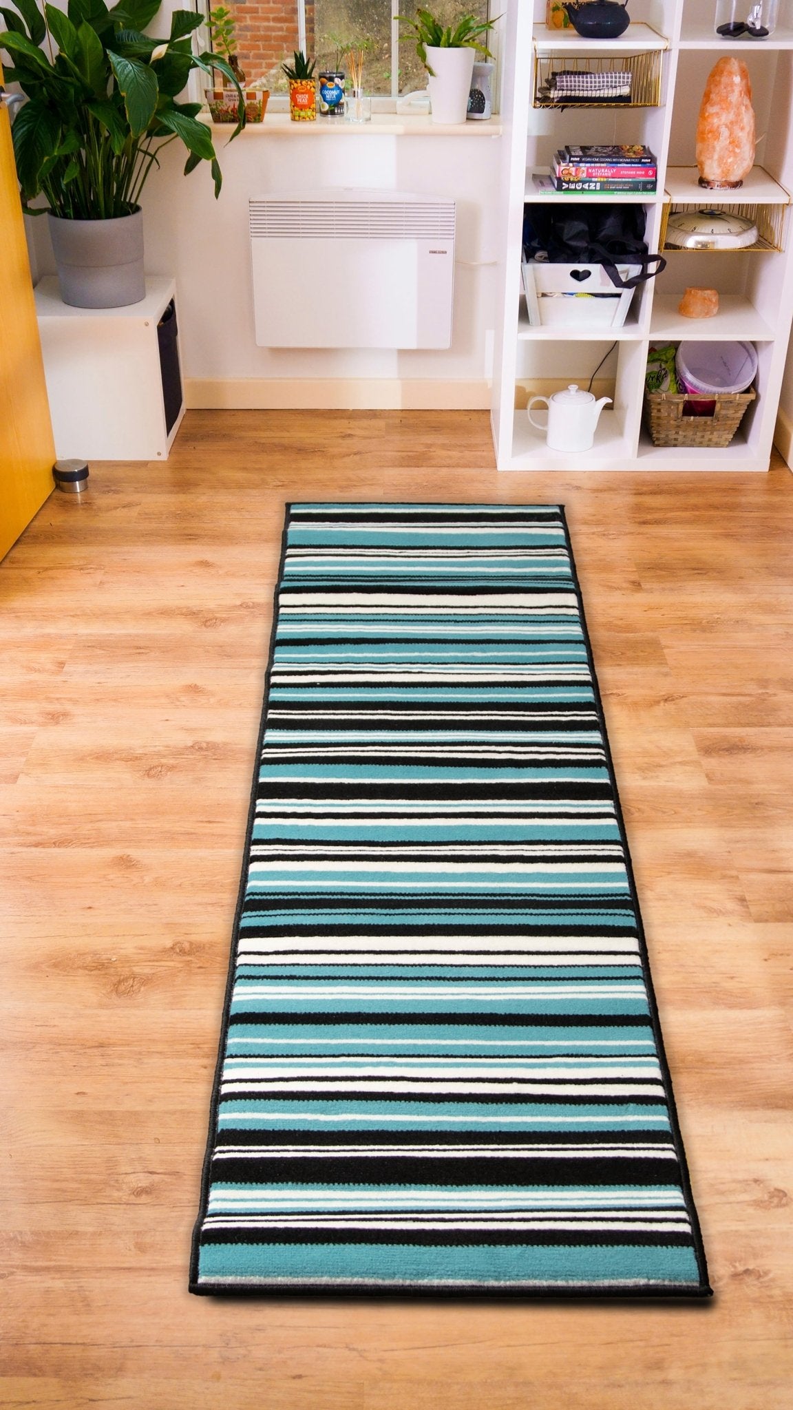 Stair Runner Hard Wearing Kitchen Mat - Texas Teal Lines Stair Runner Rug Masters