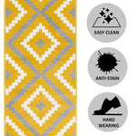 Stair Runner Hard Wearing Kitchen Mat - Texas Yellow & Grey Geometric Tiles - Bargainia.com - 