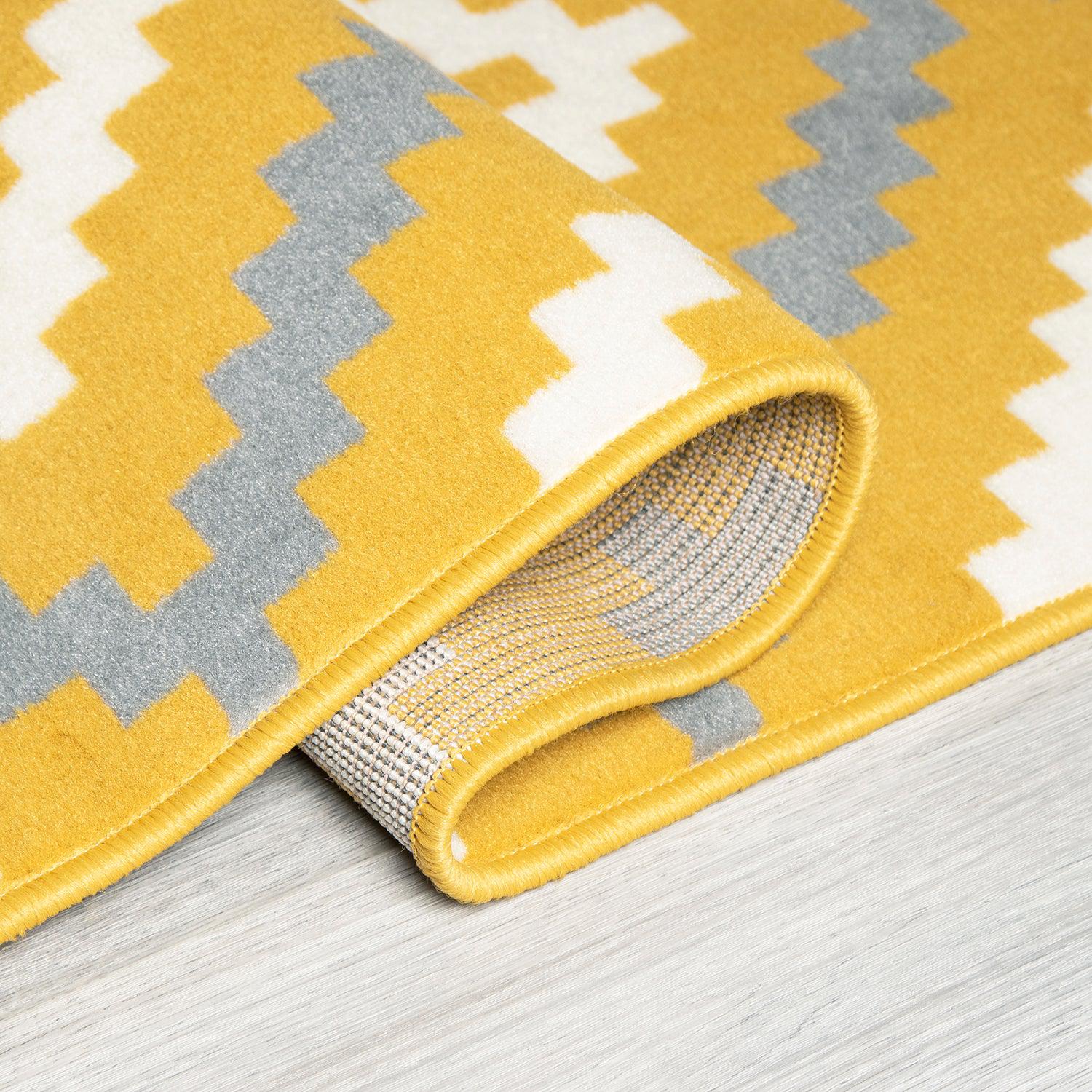 Stair Runner Hard Wearing Kitchen Mat - Texas Yellow & Grey Geometric Tiles - Bargainia.com - 