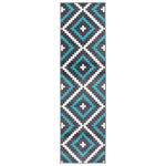 Stair Runner Hessian Backed Kitchen Mat - Texas Blue & Grey Geometric Tiles - Bargainia.com - 
