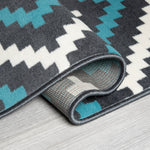 Stair Runner Hessian Backed Kitchen Mat - Texas Blue & Grey Geometric Tiles - Bargainia.com - 