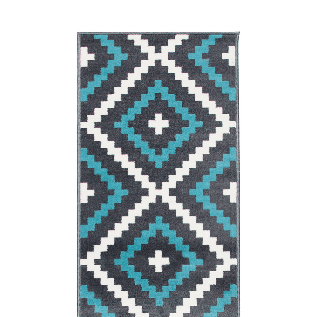 Stair Runner Hessian Backed Kitchen Mat - Texas Blue & Grey Geometric Tiles - Bargainia.com -  - RNR-TXS-2751-BS55-01FT-CST