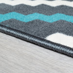 Stair Runner Hessian Backed Kitchen Mat - Texas Blue & Grey Geometric Tiles - Bargainia.com - 