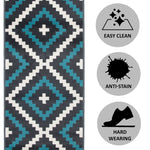 Stair Runner Hessian Backed Kitchen Mat - Texas Blue & Grey Geometric Tiles - Bargainia.com - 
