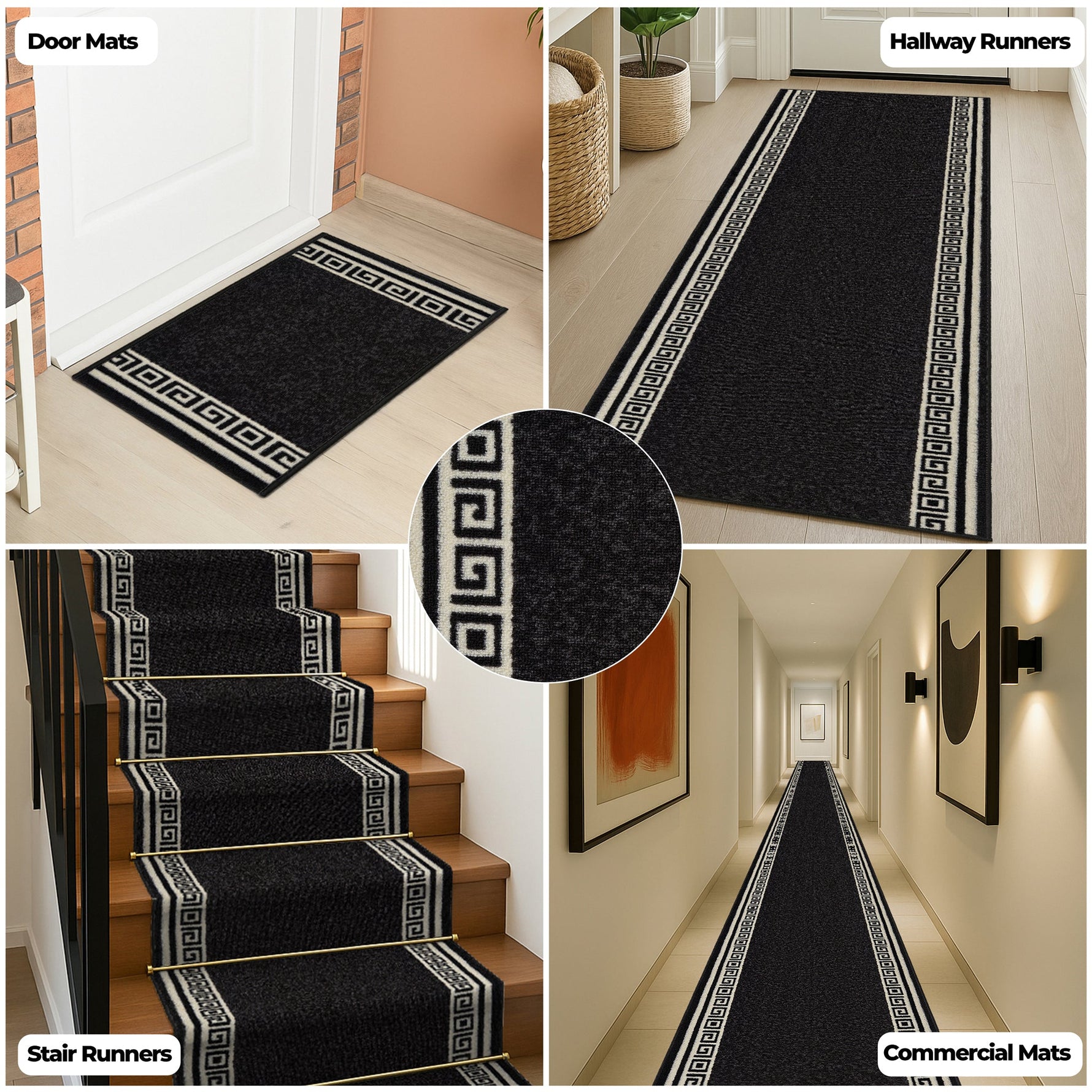 Stair Runner Non - Slip Kitchen Mat - Black Luna - Bargainia.com - 