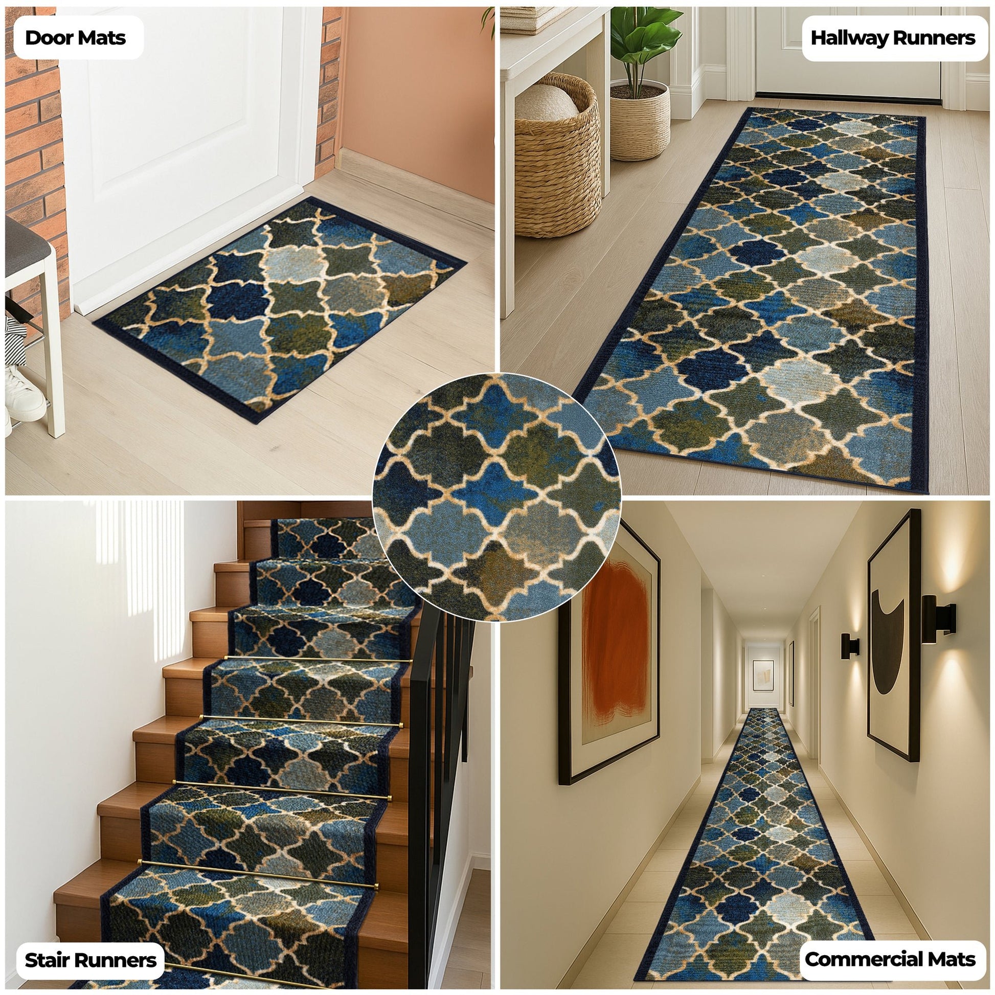 Stair Runner Non-Slip Kitchen Mat - Blue Anejo Stair Runner Rug Masters