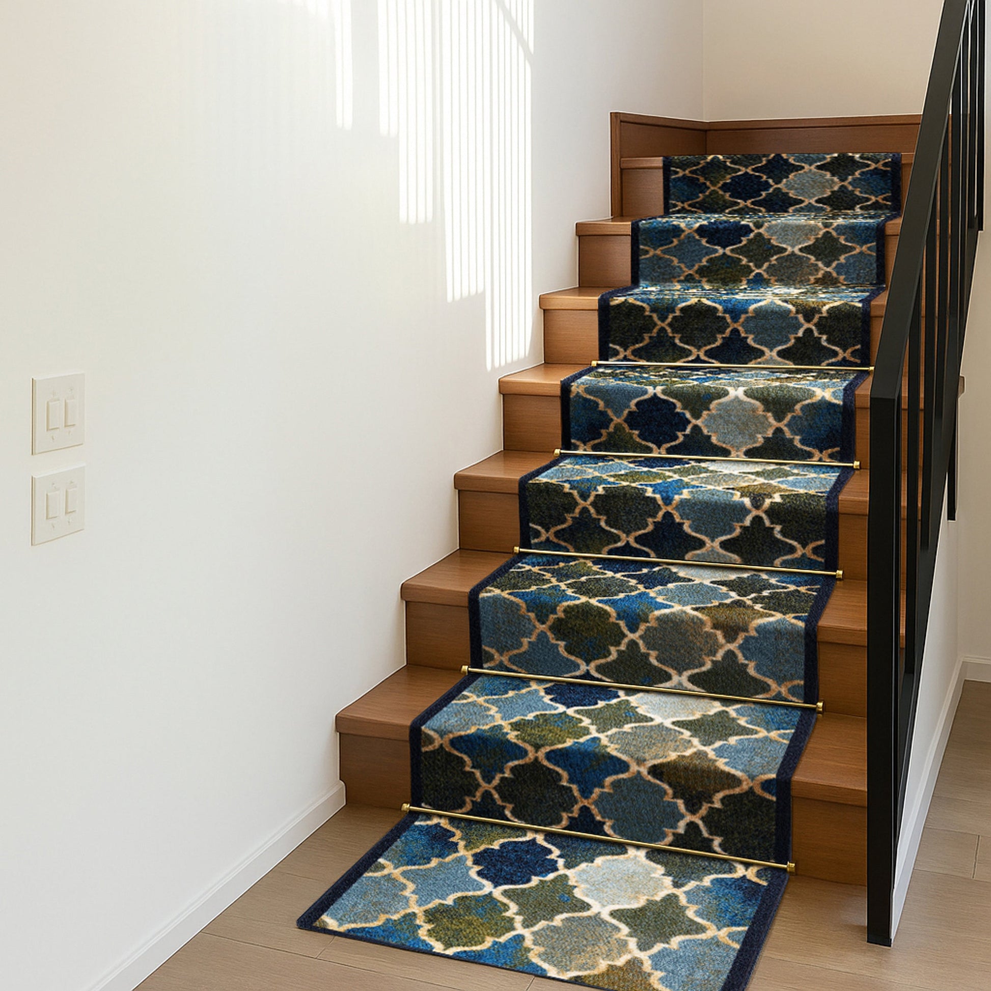 Stair Runner Non-Slip Kitchen Mat - Blue Anejo Stair Runner Rug Masters