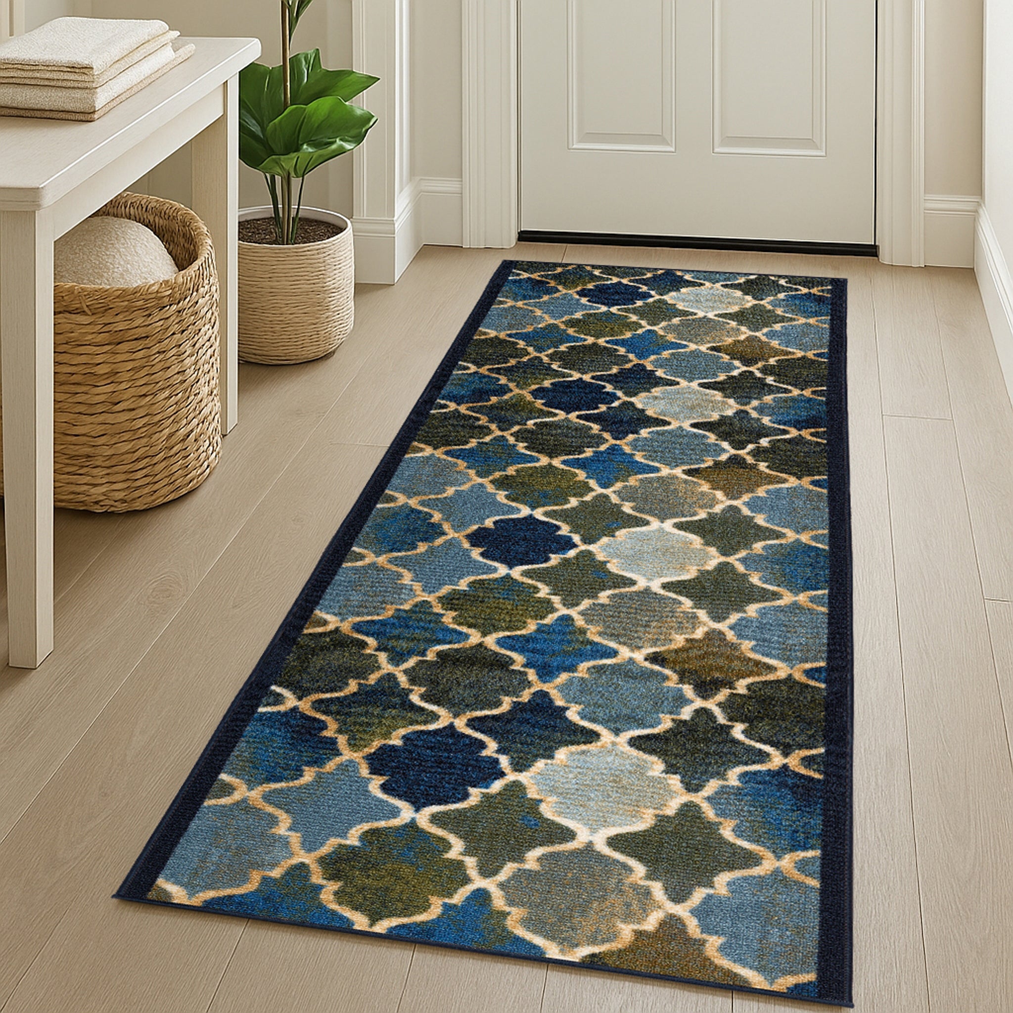 Stair Runner Non-Slip Kitchen Mat - Blue Anejo Stair Runner Rug Masters
