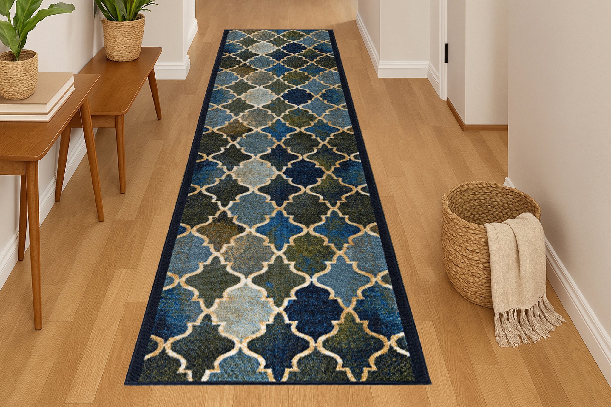 Stair Runner Non-Slip Kitchen Mat - Blue Anejo Stair Runner Rug Masters