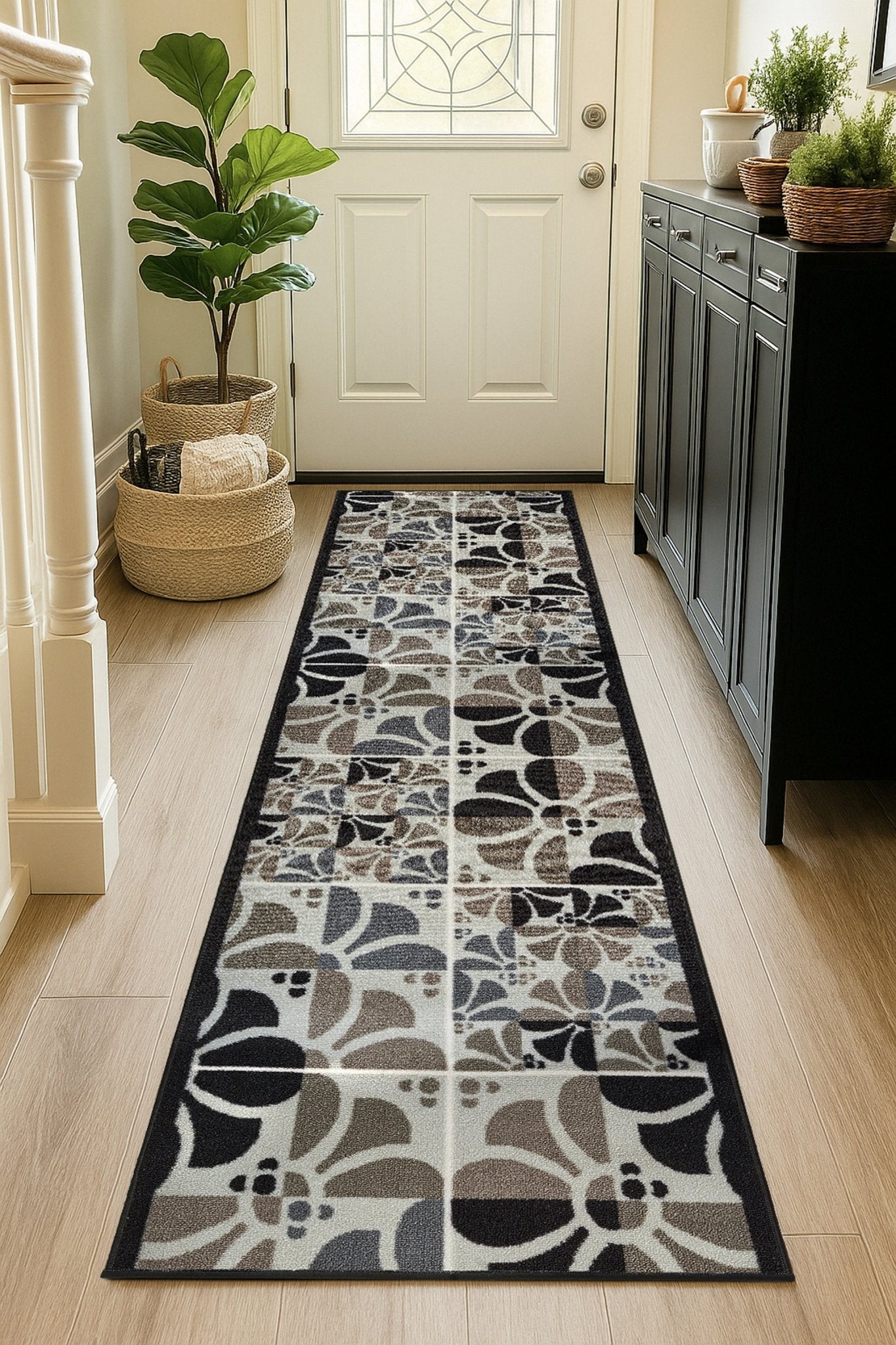 Stair Runner Non - Slip Kitchen Mat - Daisy Grey - Bargainia.com - 