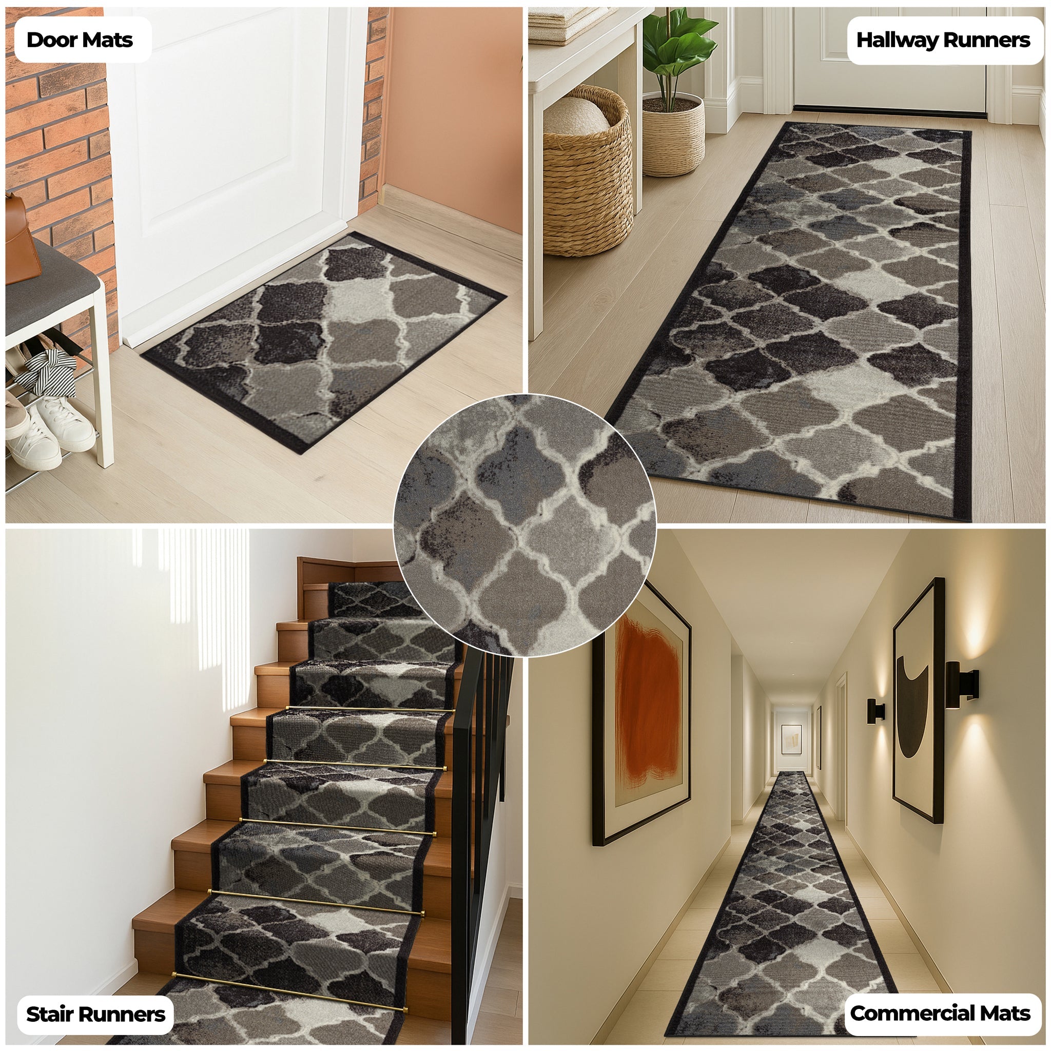 Stair Runner Non-Slip Kitchen Mat - Grey Anejo Rugs Rug Masters